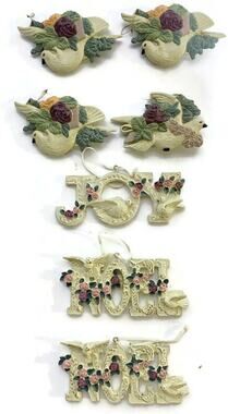 Set of 7 Ceramic Christmas Tree Ornaments Joy, Noel, Doves Holiday Decor